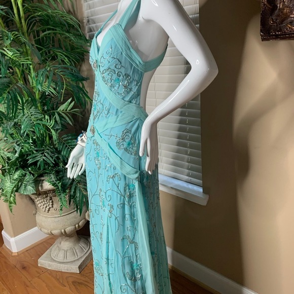 Aqua blue Cocktail Dress New Size Petite Large - Picture 6 of 10